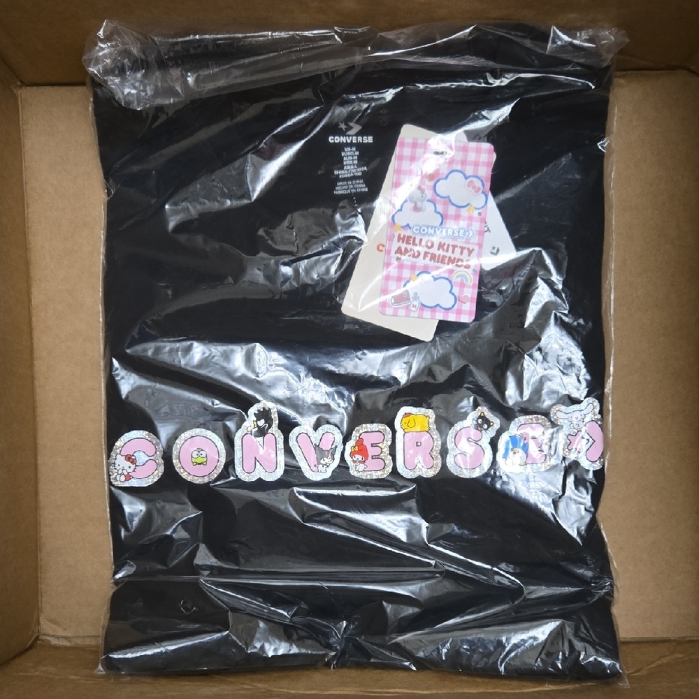 Converse Black Tee with Pink Hello Kitty Graphic